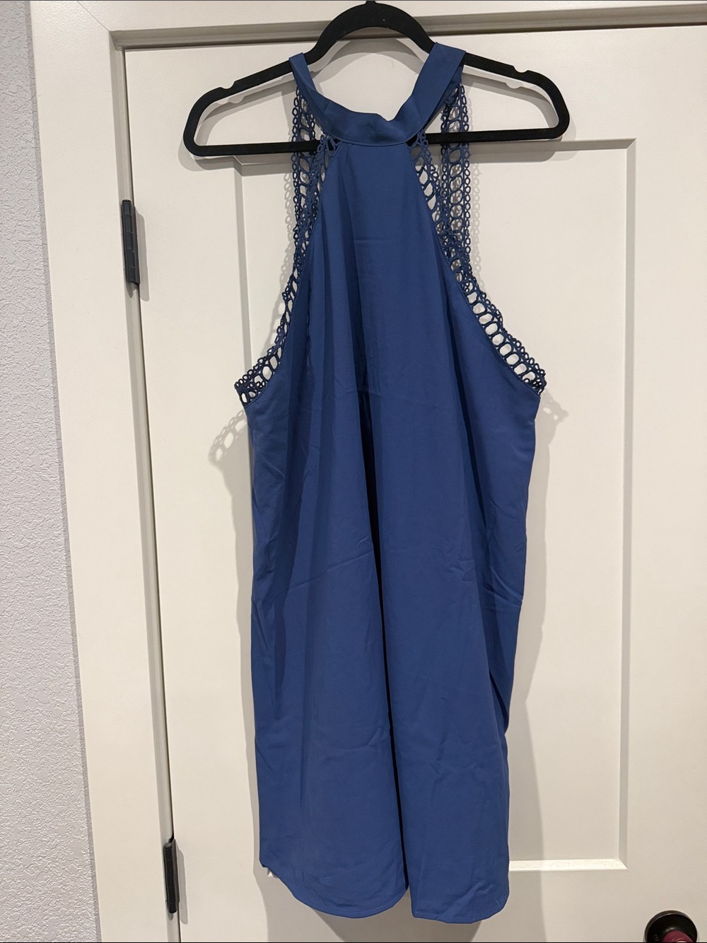 Cupshe Blue Halter Backless Dress with Crochet Detail